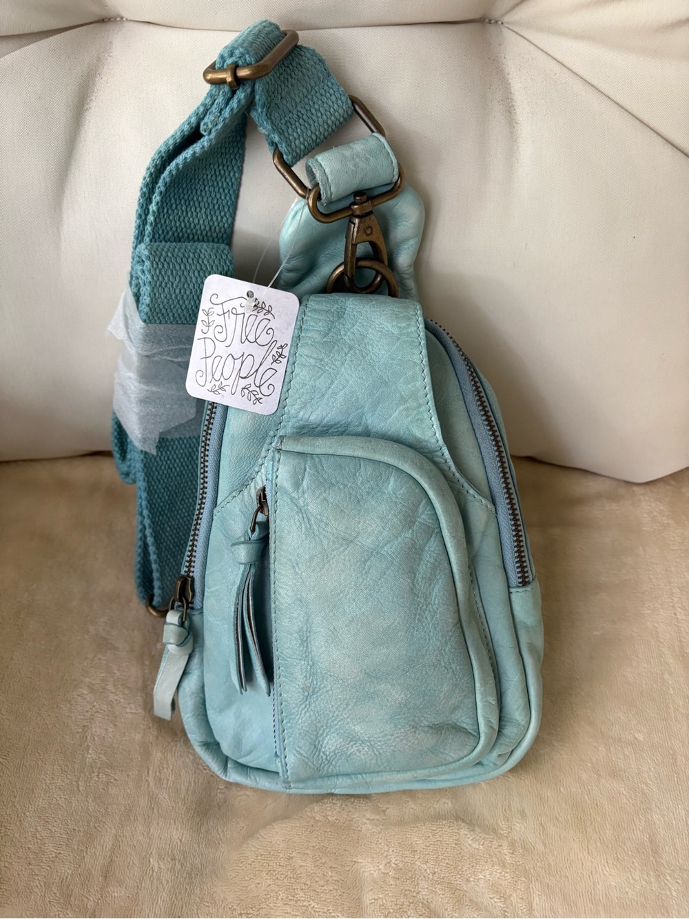 Free People Hudson Sling • LEATHER •Washed Sail Blue🔥RARE🌟New with tags! 🌟